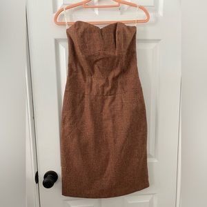 Brown strapless mini dress